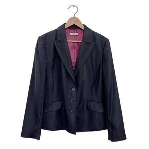 Ann Taylor 100% Virgin Wool Monochromatic Stripes Black Lightweight Blazer 10